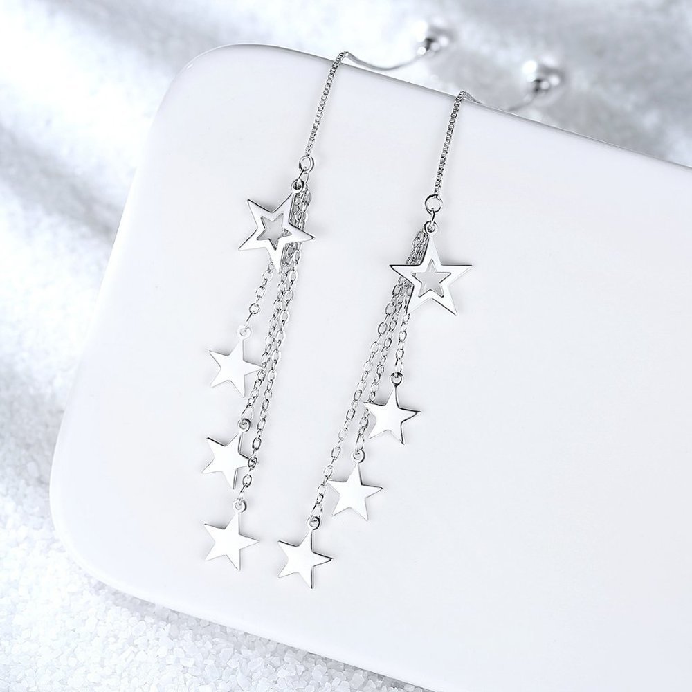 NEW 925 Sterling Silver Pearl Star Drop Earrings